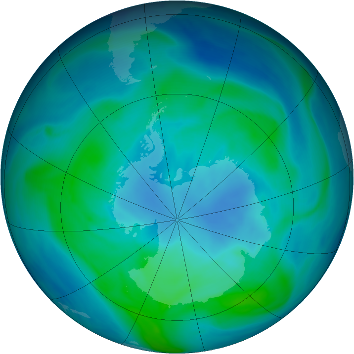 Antarctic ozone map for 01 February 2005